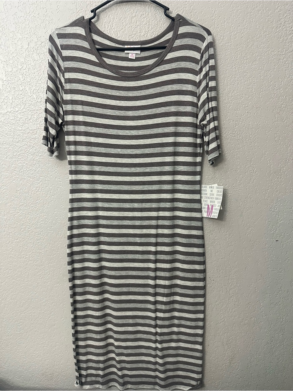 LuLaRoe Striped Midi Dress - Gray and Cream